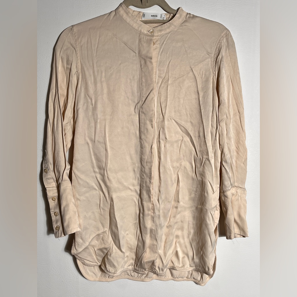 Mango Sleek Cream Button Up Blouse Xs